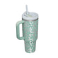 Leopard Print Thermal Coffee Mug with Lid and Straw
