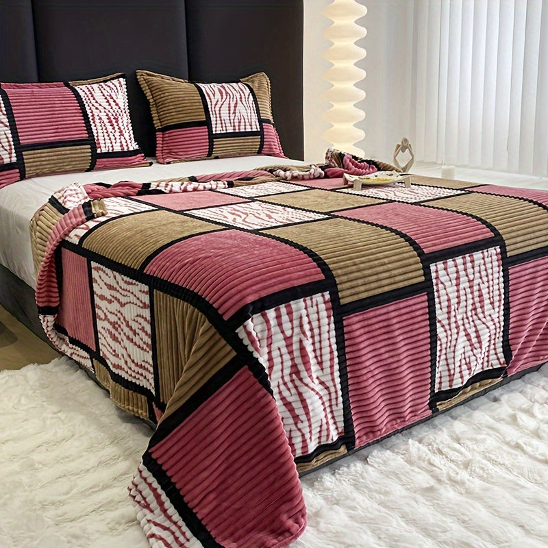 Plaid Soft Throw Blanket Teal Beige Check