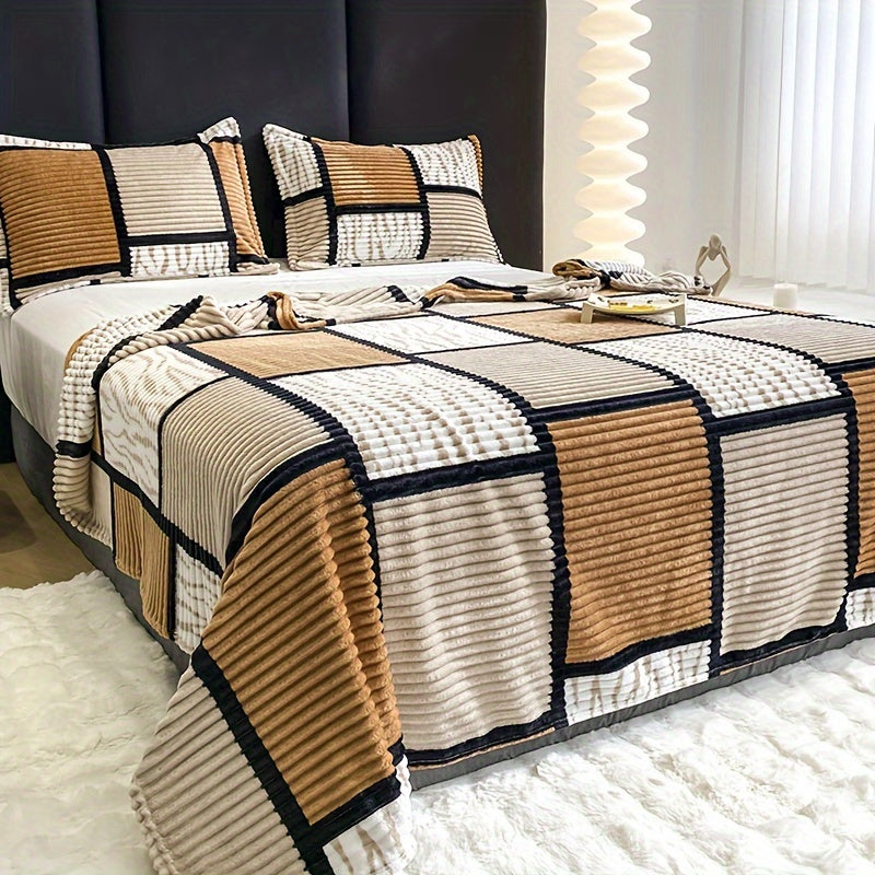 Plaid Soft Throw Blanket Teal Beige Check