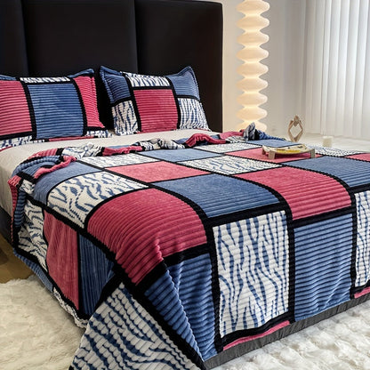 Plaid Soft Throw Blanket Teal Beige Check