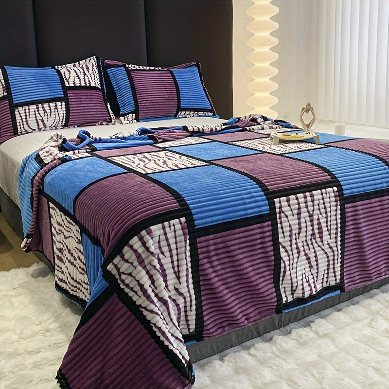 Plaid Soft Throw Blanket Teal Beige Check
