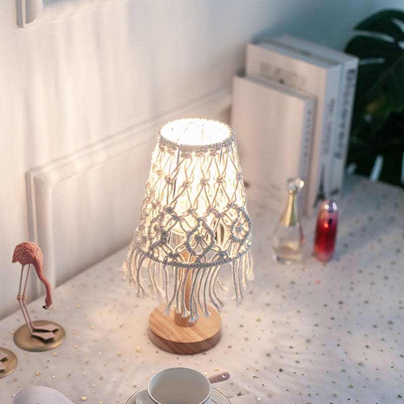 Bohemian Cotton Table Light | Wood Base - HappyKidMart