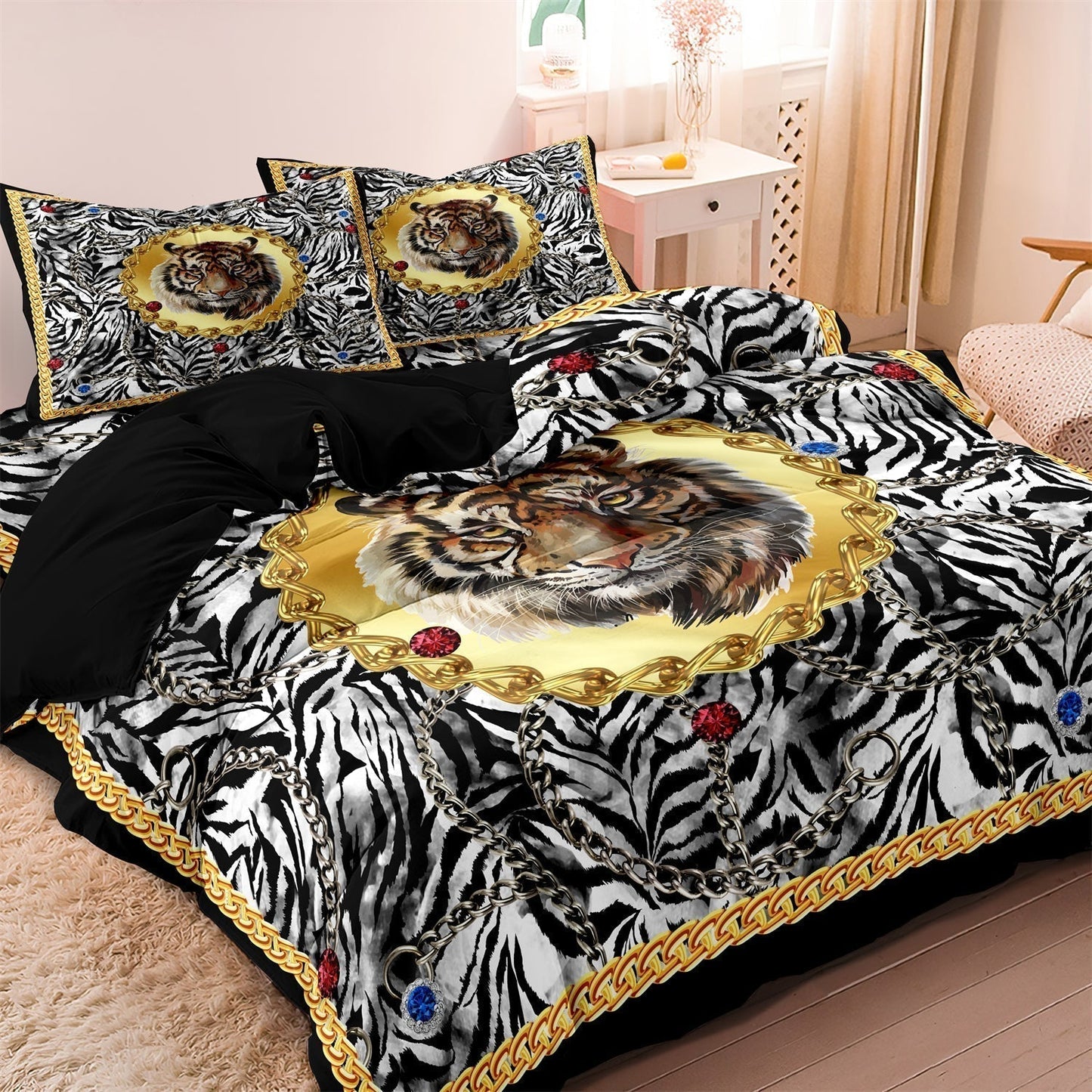 Exotic Animal Print Bedding Set With Gold Details