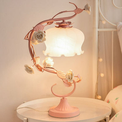 Elegant Table Lamp | Floral Pattern with Soft Glass Shade