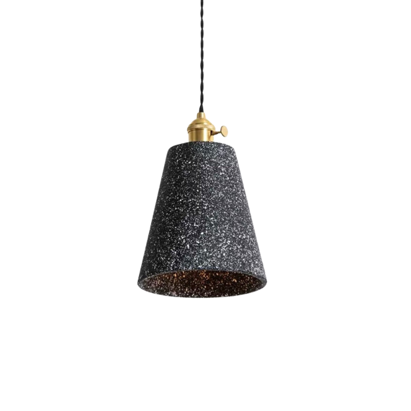 Simple Concrete Hanging Lamp | Grey Metal With Gold Accent