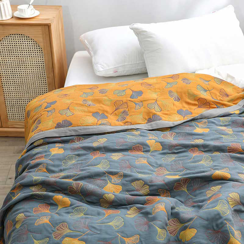Floral Reversible Cotton Duvet Cover Ginkgo Leaf Design