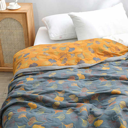 Floral Reversible Cotton Duvet Cover Ginkgo Leaf Design