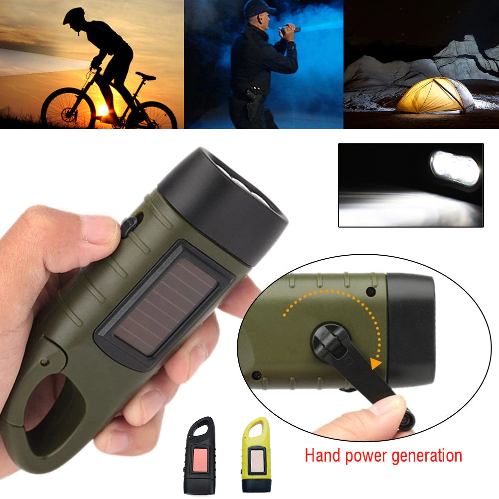 Portable Solar LED Flashlight with Hand Crank Power - HappyKidMart