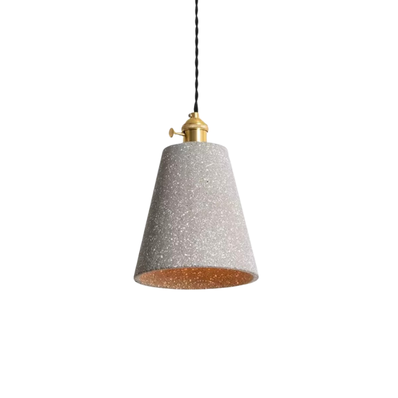 Simple Concrete Hanging Lamp | Grey Metal With Gold Accent