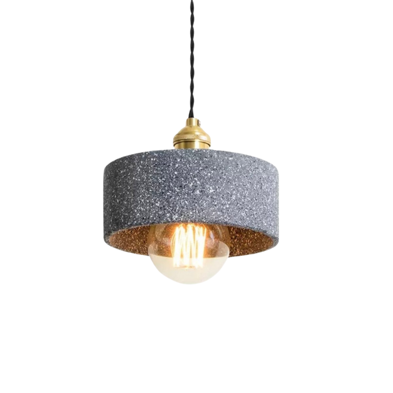 Simple Concrete Hanging Lamp | Grey Metal With Gold Accent