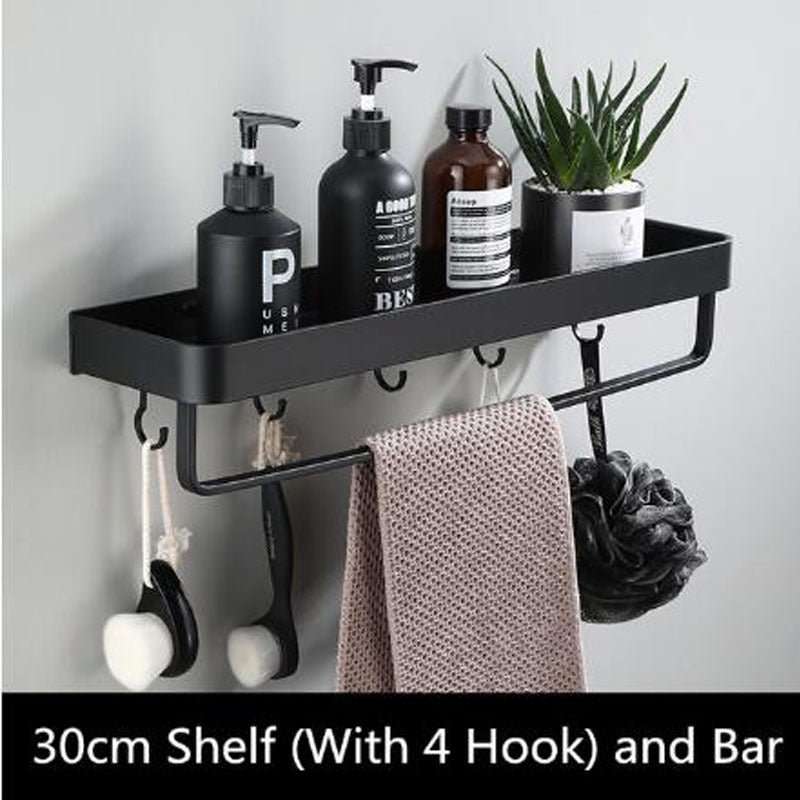 Sleek Black Aluminum Bathroom Shelf