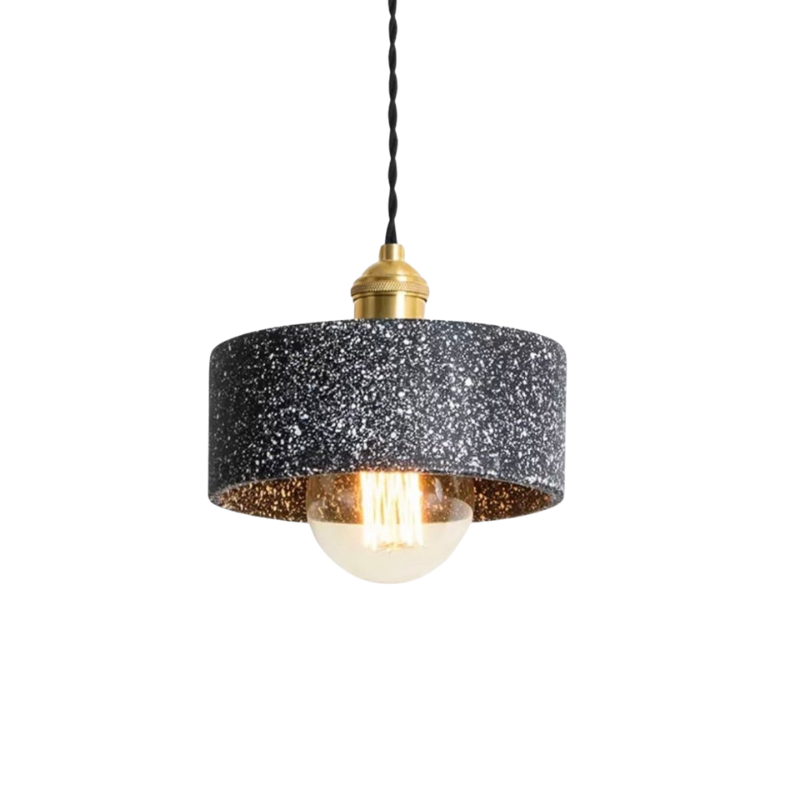 Simple Concrete Hanging Lamp | Grey Metal With Gold Accent