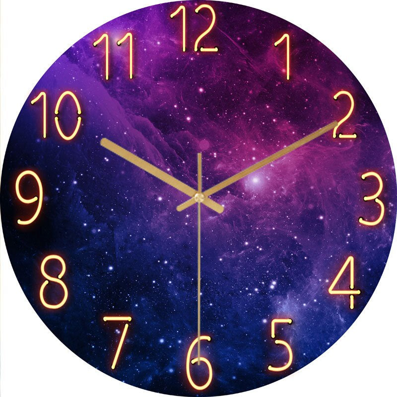 Stylish Wall Clock Blue Marble Neon Numbers