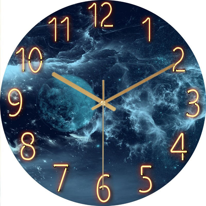 Stylish Wall Clock Blue Marble Neon Numbers