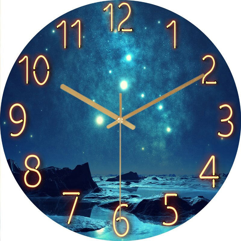 Stylish Wall Clock Blue Marble Neon Numbers