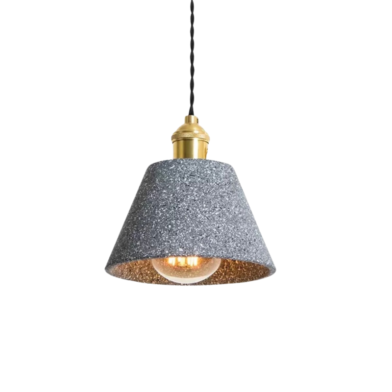 Simple Concrete Hanging Lamp | Grey Metal With Gold Accent