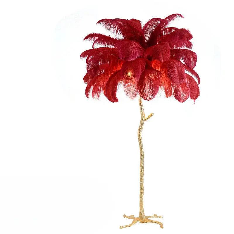 Soft Pink Feather Floor Lamp Gold Base