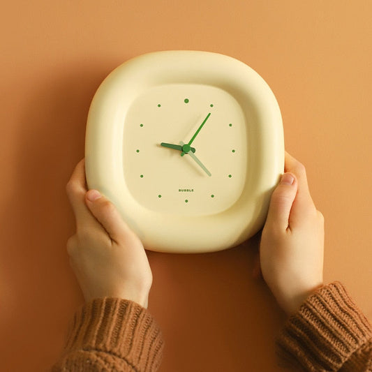 Simple Cream Wall Clock With Green Details - HappyKidMart