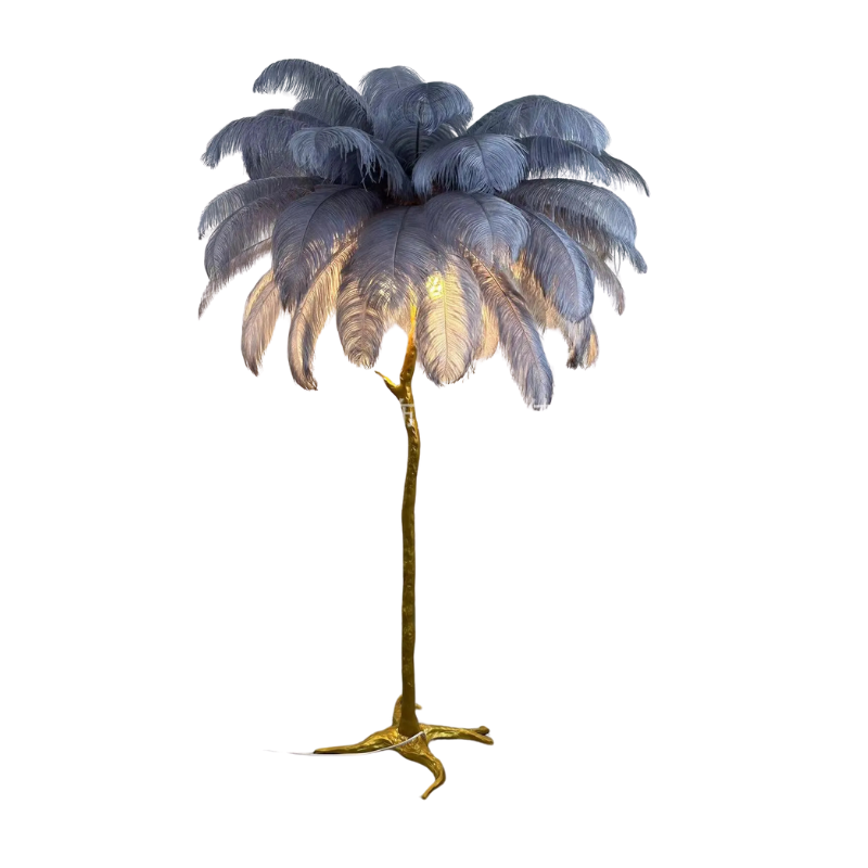 Soft Pink Feather Floor Lamp Gold Base