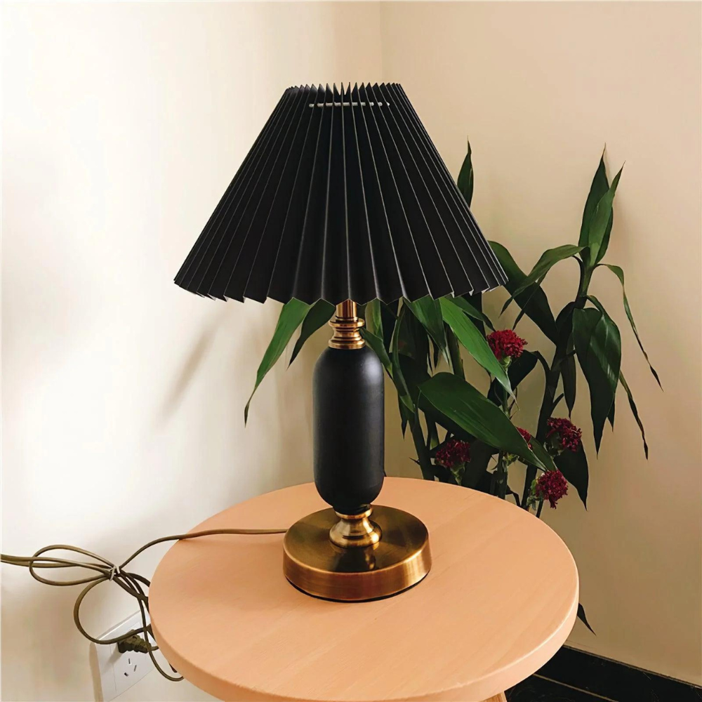 Modern Black Metal Desk Lamp With Fabric Shade