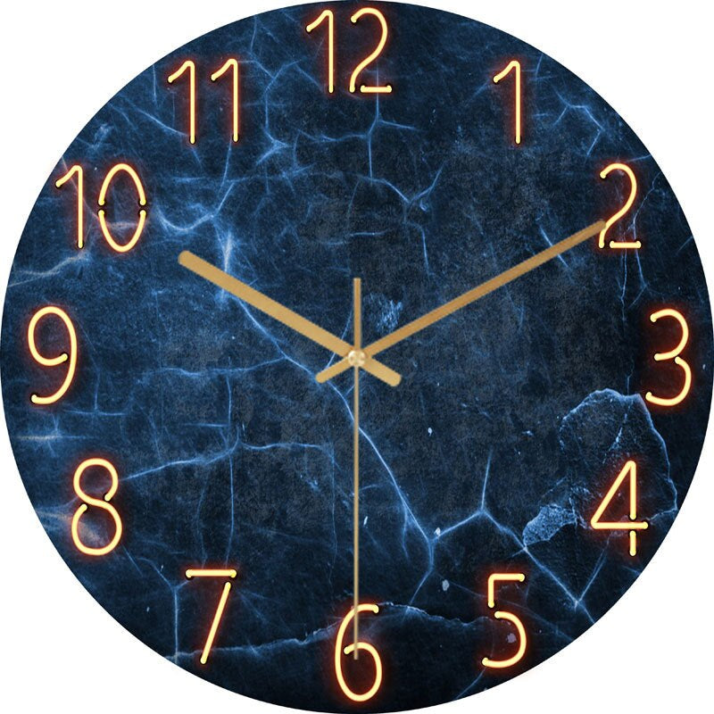 Stylish Wall Clock Blue Marble Neon Numbers - HappyKidMart