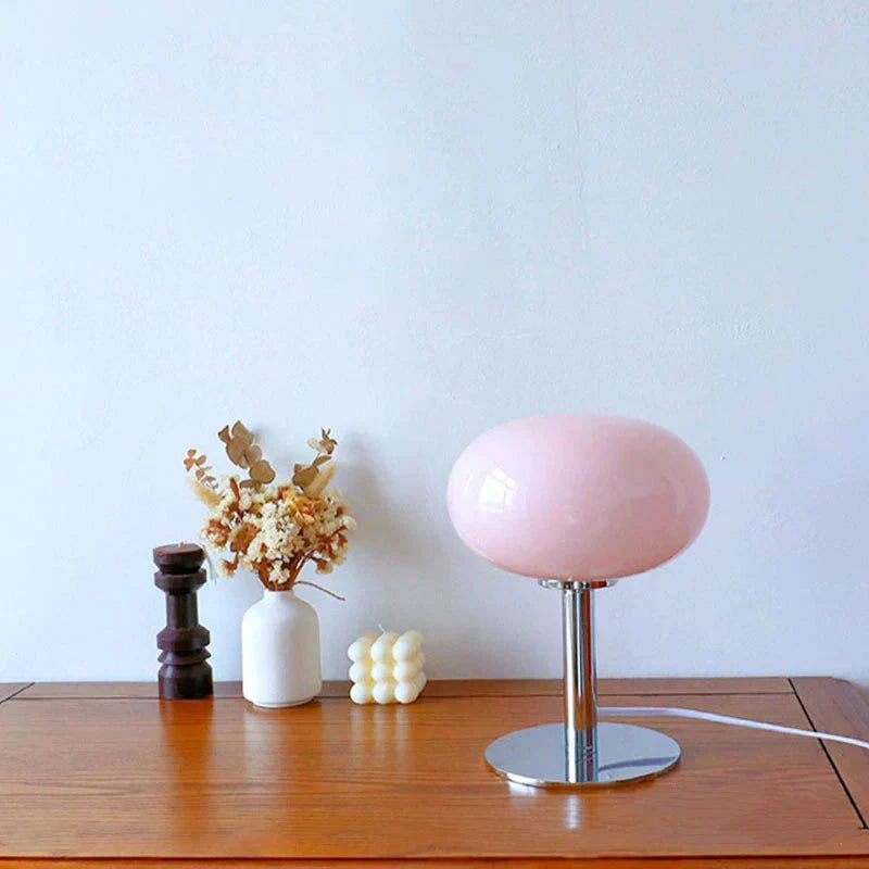 Stylish Desk Lamp | Rose Glass Shade Metal Base