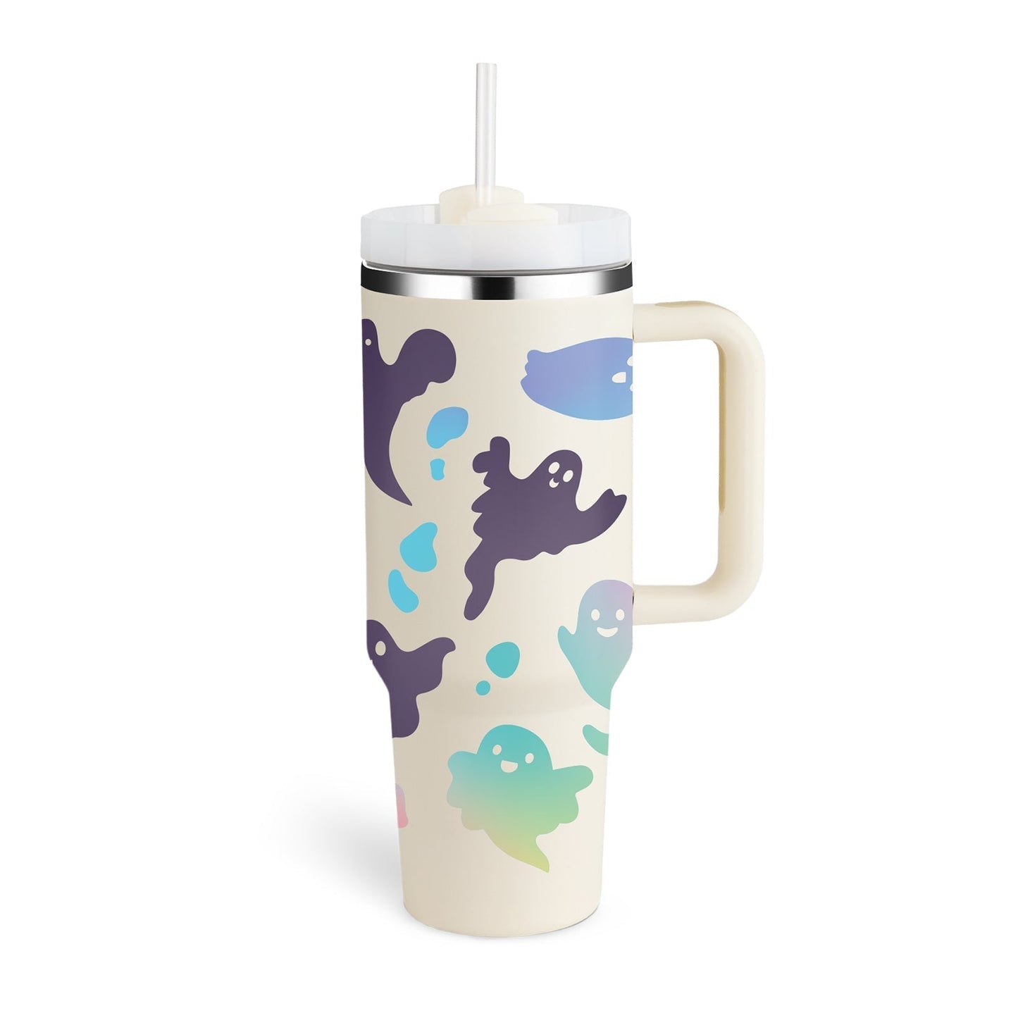 Leopard Print Thermal Coffee Mug with Lid and Straw