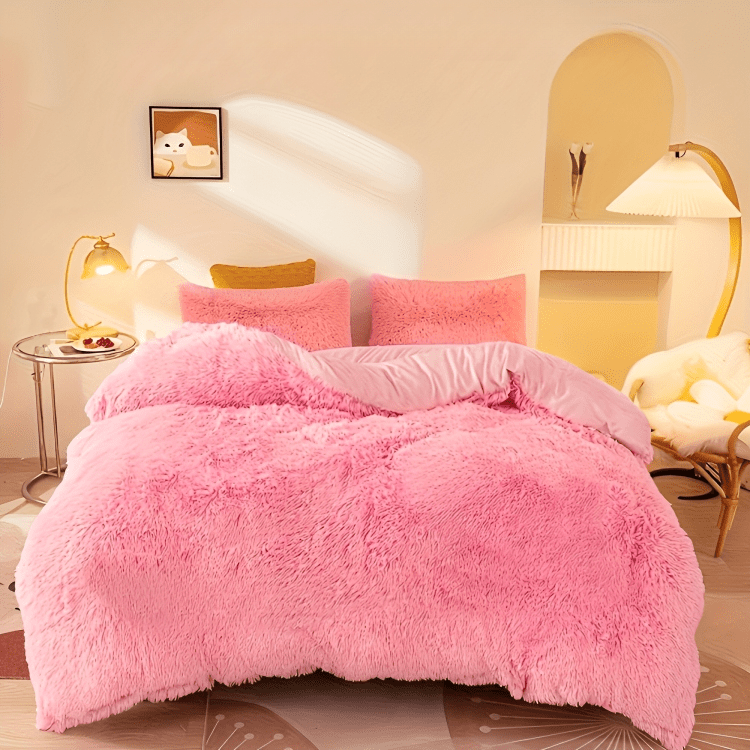Luxurious Soft Pink Bedding Set with Fringe Trim
