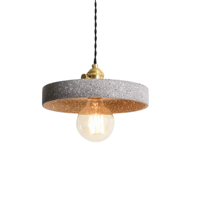 Simple Concrete Hanging Lamp | Grey Metal With Gold Accent