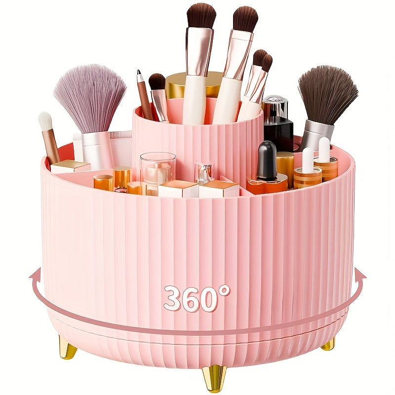 Luxury Rotating Makeup Organizer with Metallic Finish