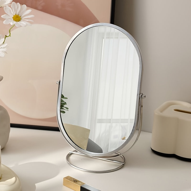 Adjustable Oval Makeup Mirror with Metal Frame