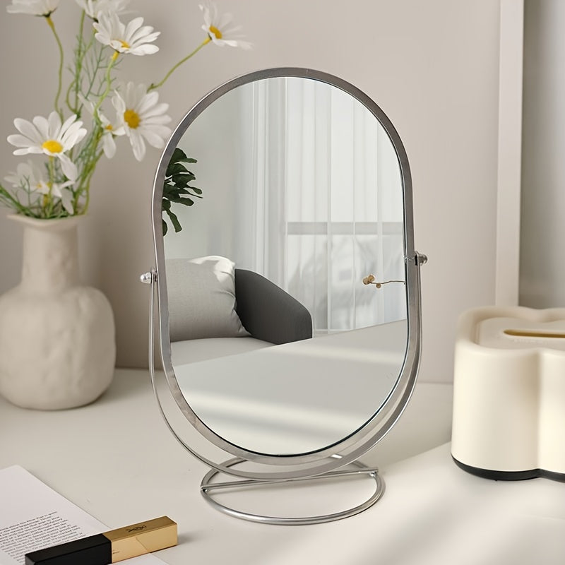 Adjustable Oval Makeup Mirror with Metal Frame