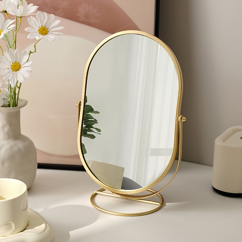 Adjustable Oval Makeup Mirror with Metal Frame