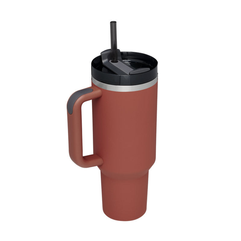 Leopard Print Thermal Coffee Mug with Lid and Straw