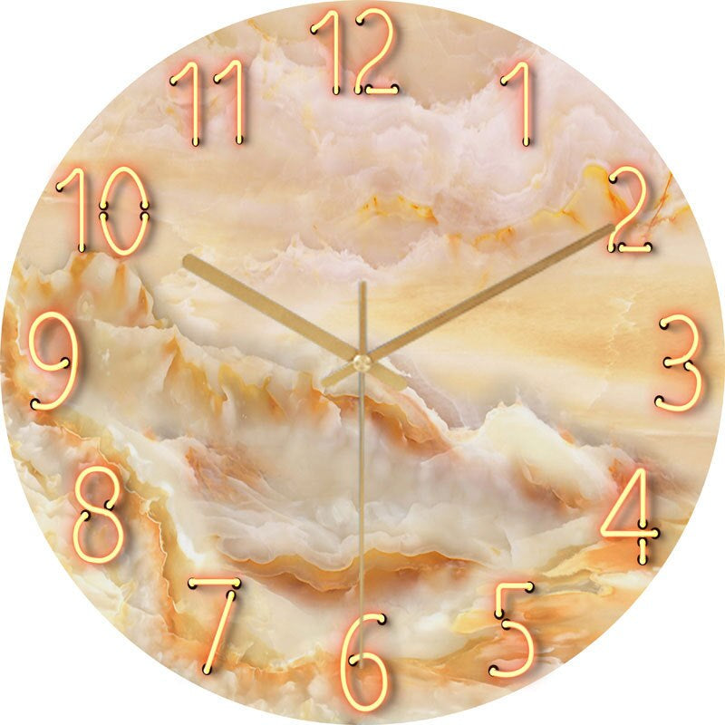 Stylish Wall Clock Blue Marble Neon Numbers