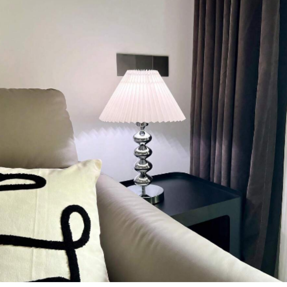Metal Desk Lamp | Fabric Shade Round Base