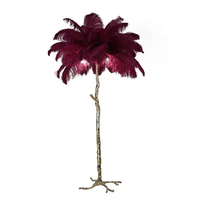 Soft Pink Feather Floor Lamp Gold Base