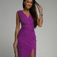 Chic V-Neck Dress with High Side Slit