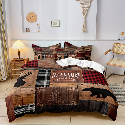 Country Plaid Bedding Set | Woodland Animal Print - HappyKidMart