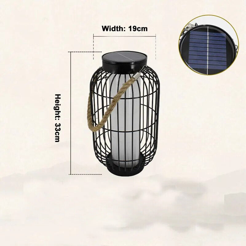 Exterior Solar Powered Lantern Asian Style Metal Frame