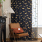 Dark Sheer Drapes | Metallic Bat Print Design
