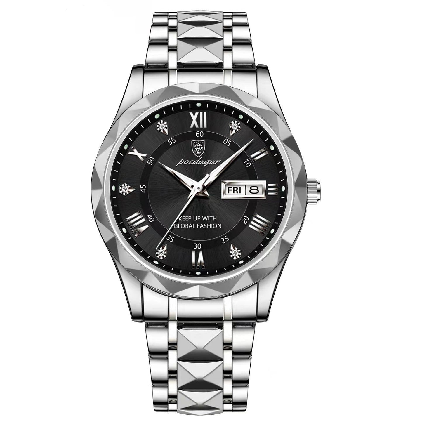 Stylish Mens Watch Blue Face Two Tone Stainless Steel
