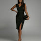 Chic V-Neck Dress with High Side Slit
