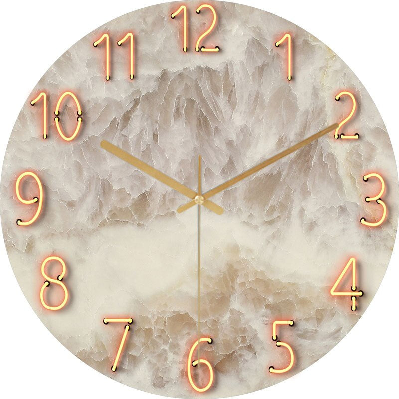 Stylish Wall Clock Blue Marble Neon Numbers