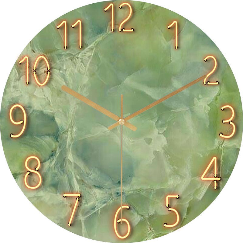 Stylish Wall Clock Blue Marble Neon Numbers