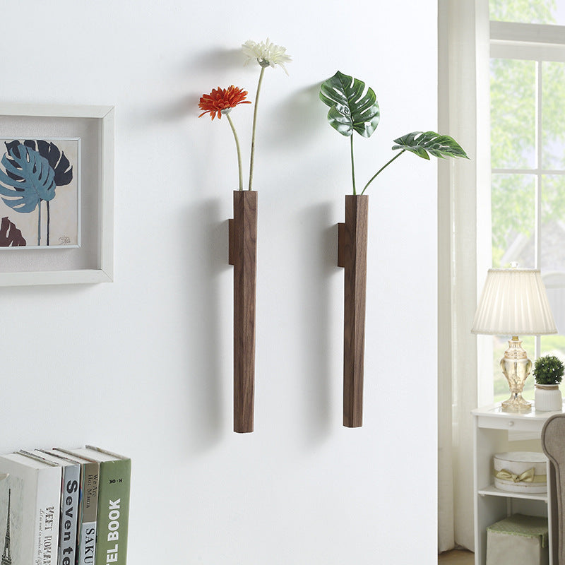 Rustic Wooden Wall Vase | Natural Solid Wood - HappyKidMart