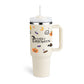 Leopard Print Thermal Coffee Mug with Lid and Straw