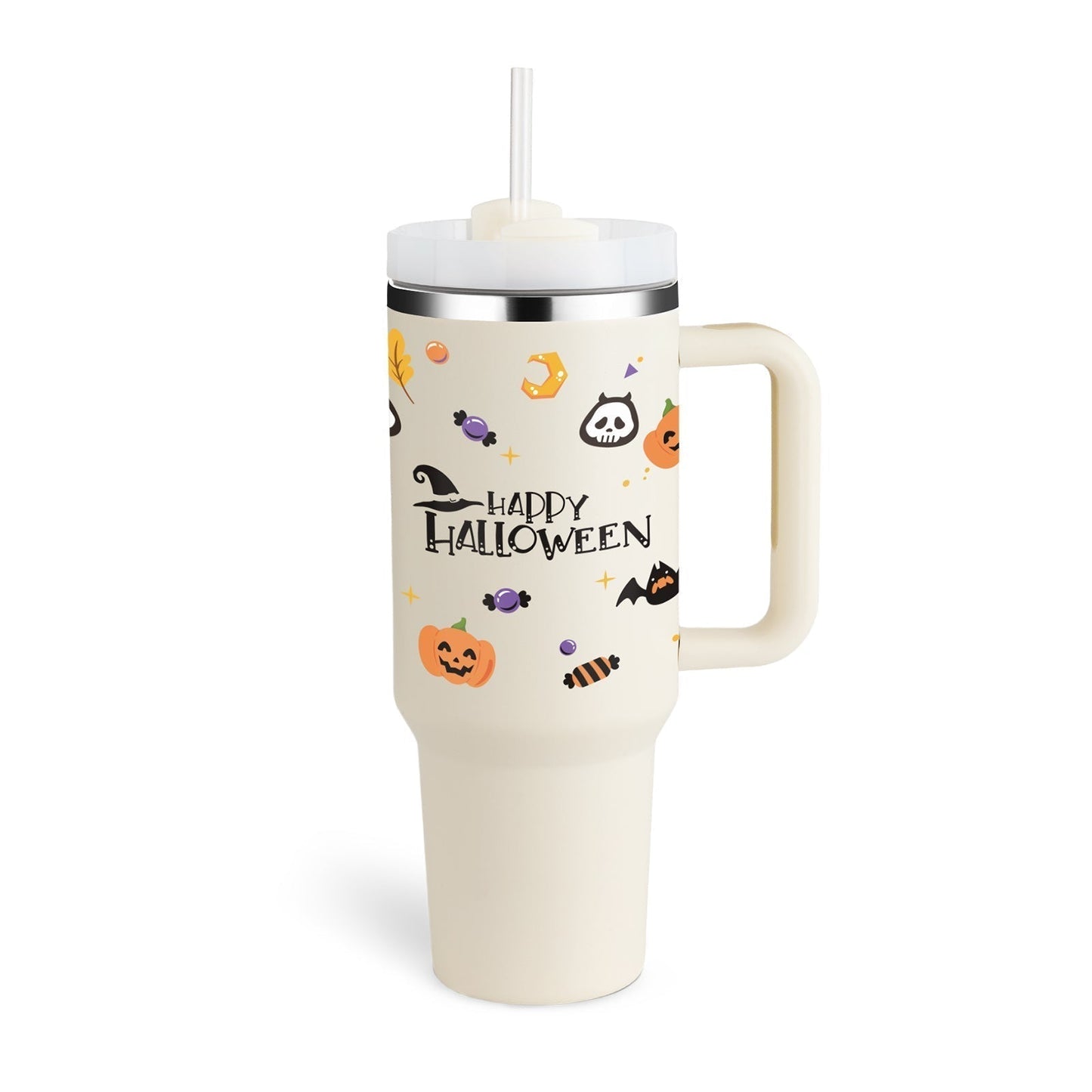 Leopard Print Thermal Coffee Mug with Lid and Straw