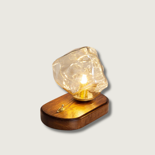 Classic Wooden Table Lamp with Warm Amber Shade - HappyKidMart