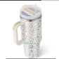 Leopard Print Thermal Coffee Mug with Lid and Straw
